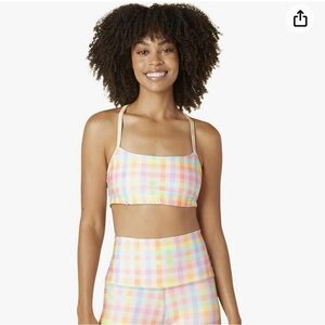 Beyond Yoga Pastel Gingham T-Back Luxe Sports Bra